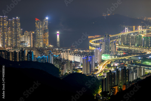 Busan Night Cityscape with Gwangandaegyo Bridge, South Korea