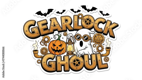 Gearlock Ghoul: A festive, steampunk-inspired design, featuring gears, a jack-o'-lantern, a ghost, and bats, all elements that evoke the spirit of Halloween and combine creativity and spooky appeal.