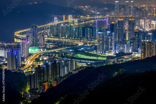 Busan Night Cityscape with Gwangandaegyo Bridge, South Korea