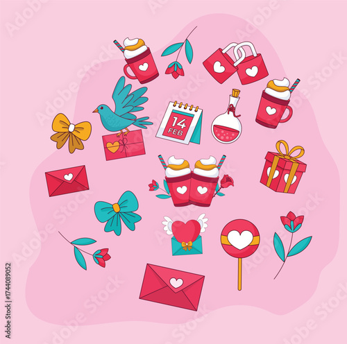 February 14 Valentine's Day Celebration concept design. full of love. romantic day, social media post. valentines day background.