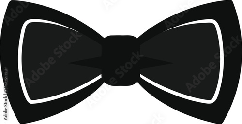 Classic black bow tie with white outline isolated on white background