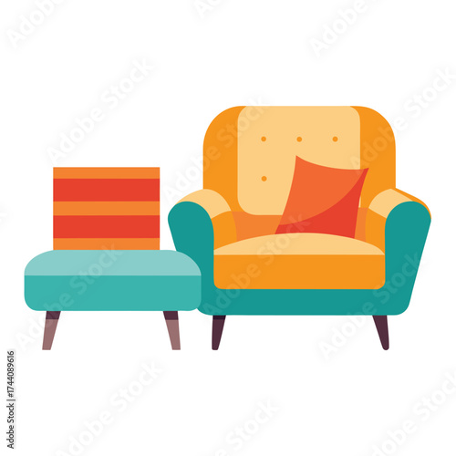 Minimal Flat Vector Sofa Chair with Cushion