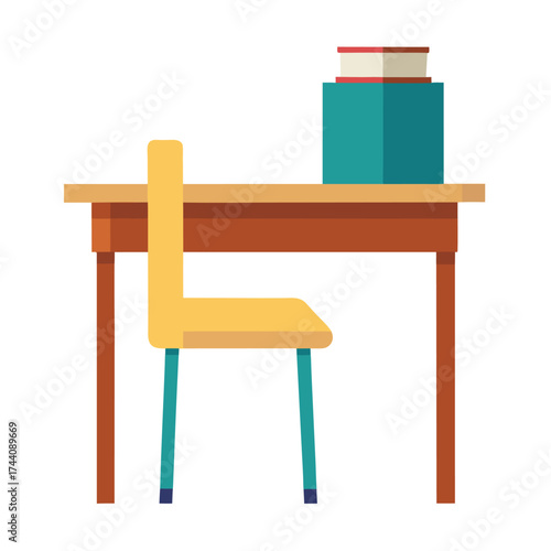 Minimal Flat Vector Study Table with Chair