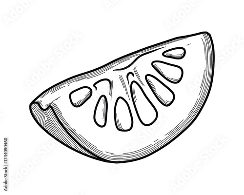 Black and white outline drawing of fruit slice
