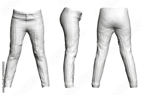 White leggings feature a low poly design with geometric shapes in various colors. This unique pattern creates an eye-catching look on a clean white background.