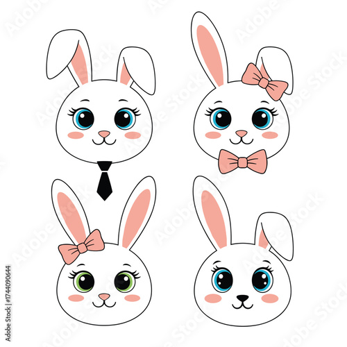 Cute bunny faces with big expressive eyes and delicate pink ears.