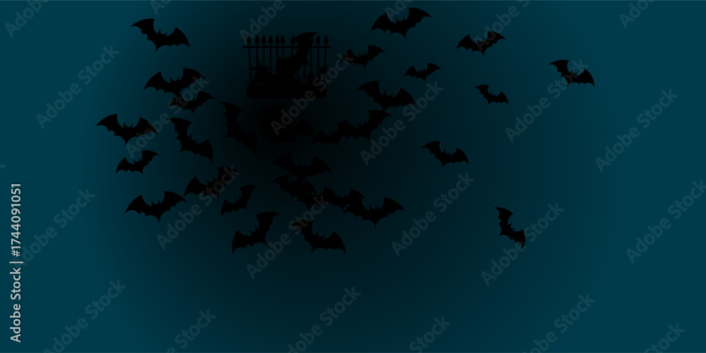 Naklejka premium Halloween background blue with silhouettes of bats and ghost pumpkins eps 10