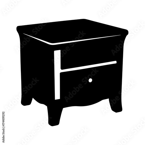 Vector art of black nightstand with drawer, a classic and elegant piece of furniture for bedroom storage and bedside convenience