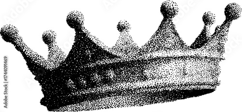 Intricate dotwork stippling of a broken crown for artistic design and print