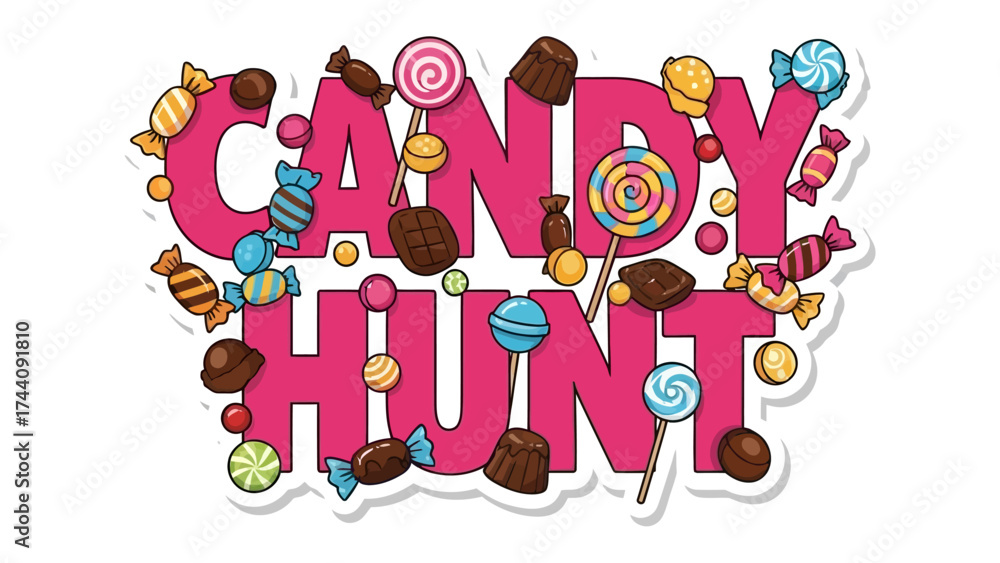 Fototapeta premium Candy Hunt Illustration: Playful, colorful illustration that promotes a candy hunt activity, with a variety of candies arranged artfully to celebrate this festive tradition. 