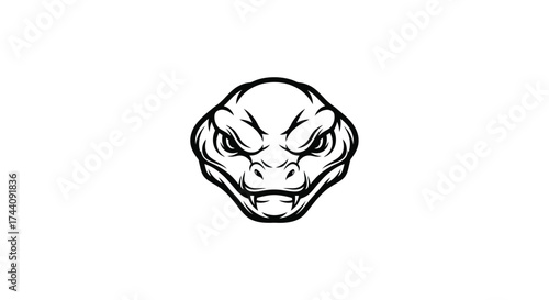 Black and white snake head logo on white background Keywords: snake, serpent, head, face, black