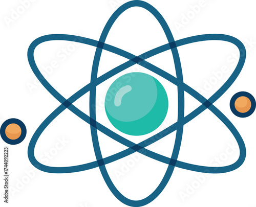 Stylized atomic model illustration with nucleus and orbiting electrons