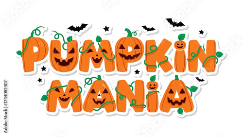 Pumpkin Mania: A vibrant and festive pumpkin-themed typography design, perfect for Halloween celebrations, incorporating a cheerful spirit and spooky elements.