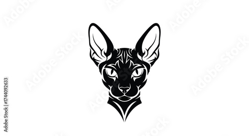 Black and white Sphynx cat head tribal tattoo design Keywords: Sphynx cat, feline, head, animal