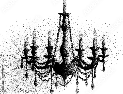 Intricate dotwork stipple chandelier illustration for vintage design