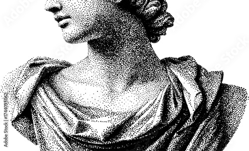 Classical marble bust: detailed dotwork stipple artwork for art and design