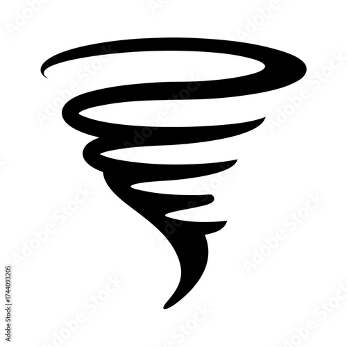 Vector art of stylized tornado illustration, conveying a sense of swirling motion and powerful weather phenomenon with simple design
