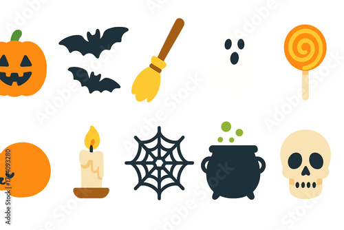 Spooky halloween icon set. ghosts, pumpkins outline collection for festive decor