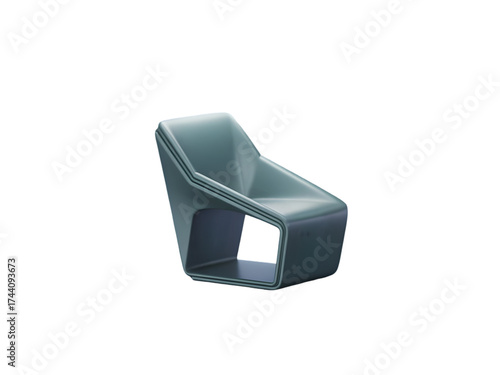 Modern sculptural lounge chair with futuristic design and smooth teal gray finish isolated on transparent background