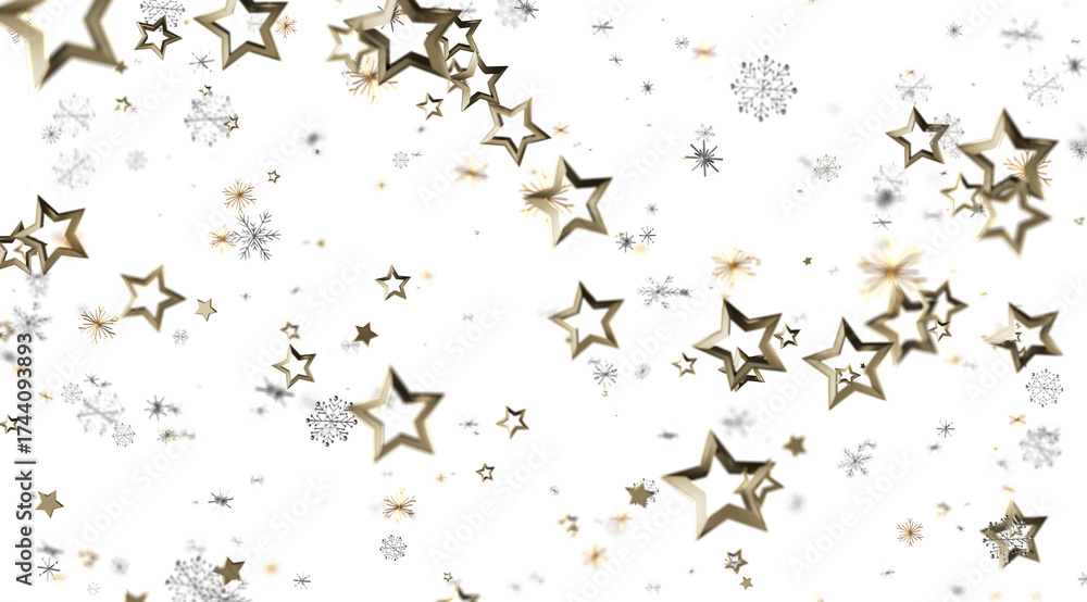 Fototapeta premium Festive winter background with gold stars and snowflakes. Perfect for holidays, celebrations, and winter themes.