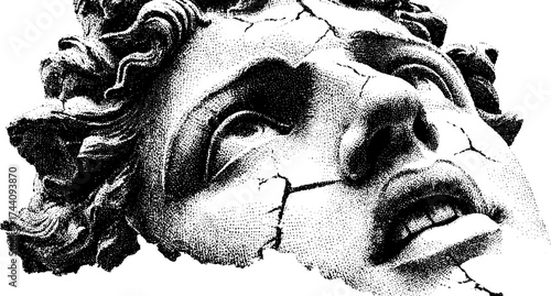 Intricately stippled cracked marble sculpture in dotwork style