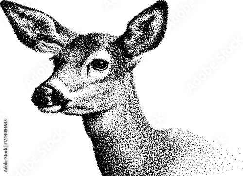 Intricate dotwork stippling art of deer head with stipple effect for creative design