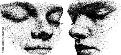 Intricate dotwork facial perspective art for design projects
