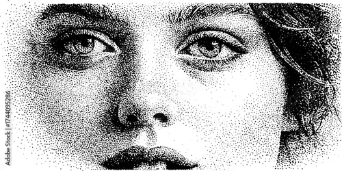 Intricate dotwork stippling of female face in detailed gradation for art design