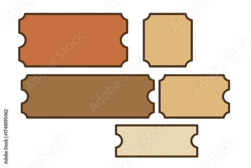 Assortment of blank vintage ticket stubs with rounded corners and perforated edges