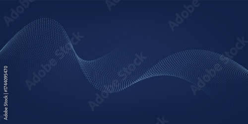 Modern abstract background featuring a digital wave made of glowing dots over a dark blue theme ideal for web and design use
