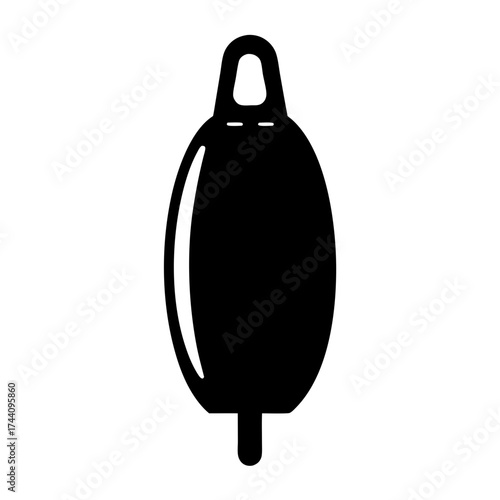 Illustration of a fishing float the float is black and has a simple, minimalist design for fishing activity