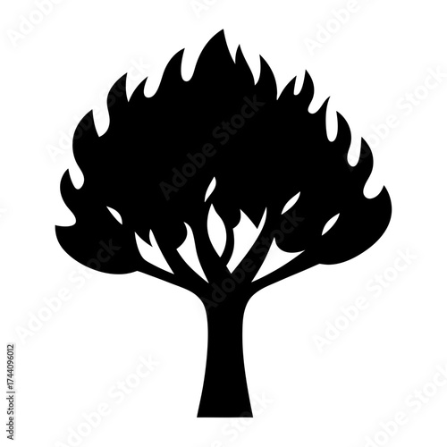 Vector art of burning tree silhouette, a symbol of destruction, renewal, and the cyclical nature of life and transformation