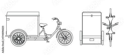 Cargo Tricycle Line Art, Multiple Views Set