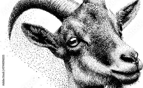 Intricate dotwork stippling illustration of a goat for artistic design