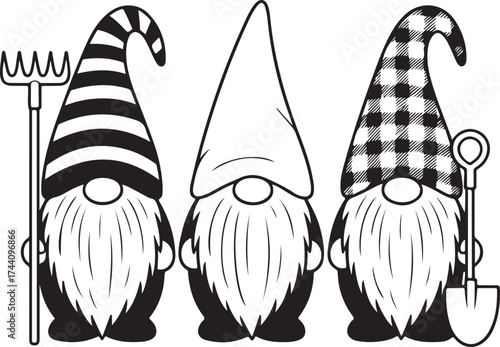 Gnome Garden Cute Line Art Outline Drawing