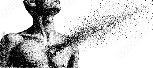 Human body in motion: stipple art illustrating energy emission