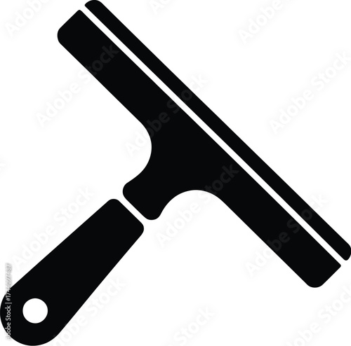 A black and white illustration of a squeegee cleaning tool on white background