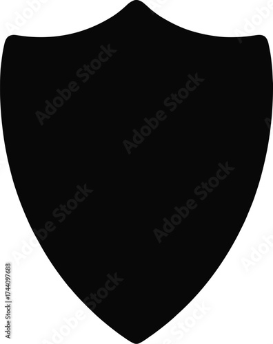 A stark black shield emblem isolated against a pristine white backdrop