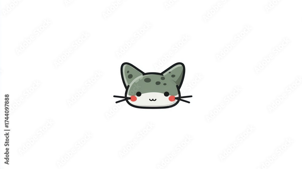 Obraz premium Cute cartoon cat head with spots and whiskers on white background