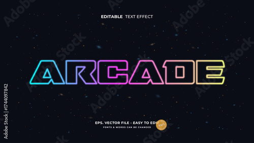 Colorful text effect. Editable arcade outline text style.