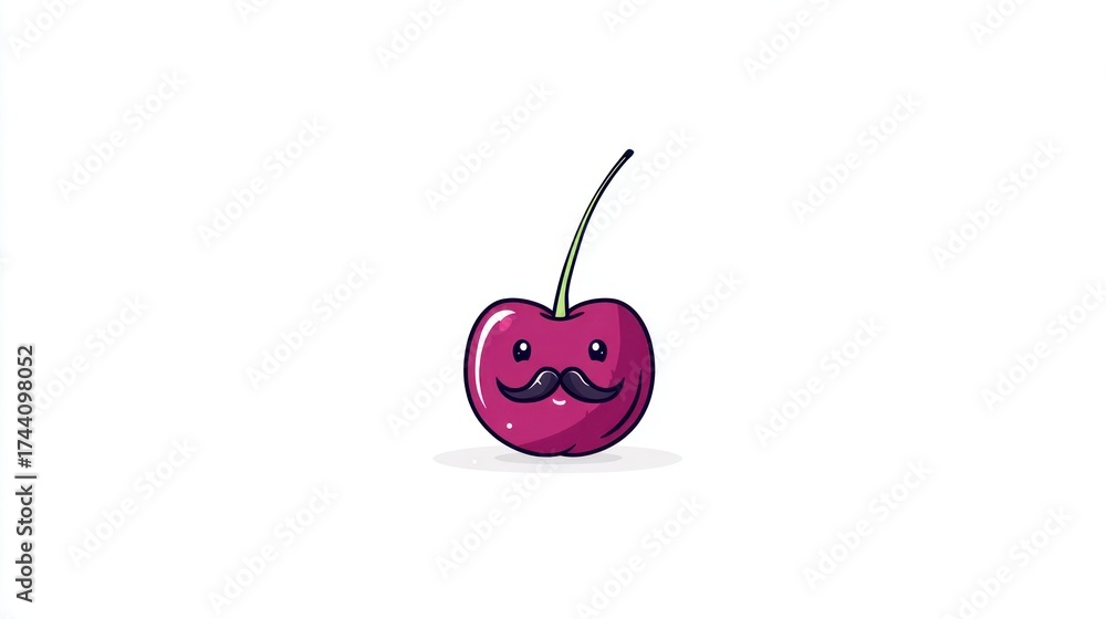 Obraz premium Cartoon cherry with mustache isolated on white background