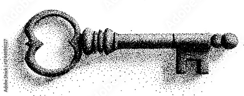 Intricately detailed ornate key with dotwork stippling effect for artistic design
