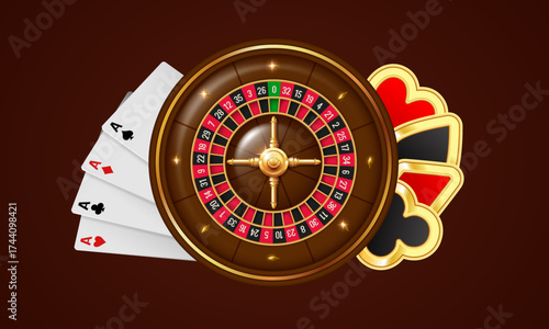 Casino illustration. Casino and gambling. Vector clipart isolated on red background.