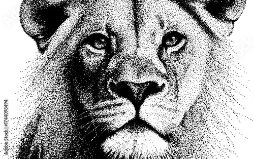 Intricate dotwork stipple art of lion man