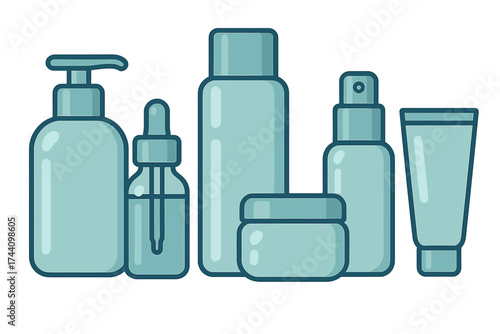 Assortment of cosmetic and skincare packaging containers icons