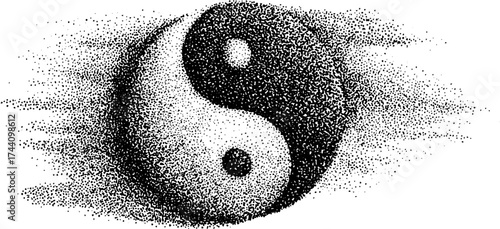 Detailed dotwork stippling illustration of yin yang mandala for meditation and balance design