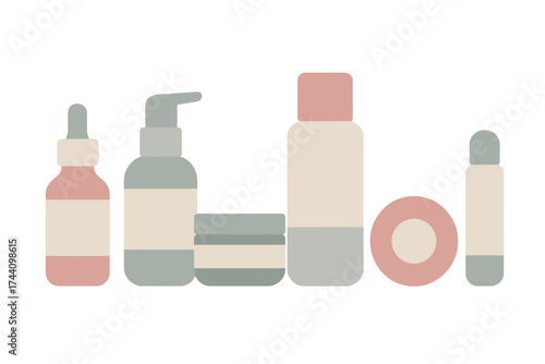 Minimalist collection of cosmetic and skincare product containers