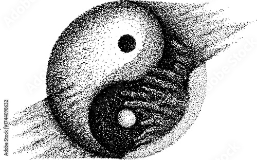 Intricate dotwork stippling mandala yin yang design for meditation and balance art