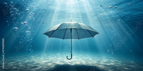 Wallpaper Mural Umbrella floating in the serene depths of a clear blue underwater world Generative AI Torontodigital.ca