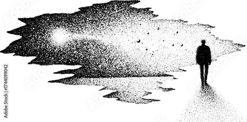Minimal silhouette in stipple technique with halftone effects for design use